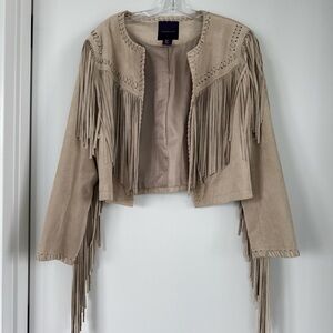 Amaryllis Beige Fringe Leather Jacket